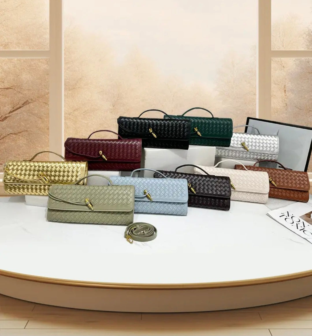 Borsa a mano e a Spalla di Lusso da Donna di Nuovo Design in Pelle PU Intrecciata a Forma Quadrata con Texture a Trama alla Moda Leggera